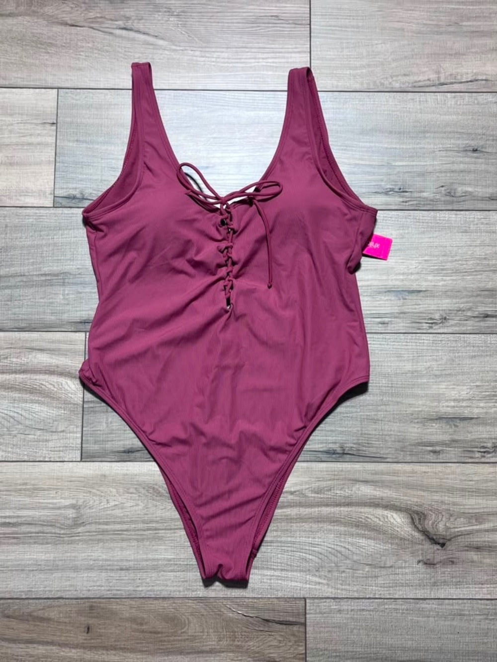 Xhilaration Juniors Ribbed Lace Up Front One Piece Low Back Swimsuit‎ XL Rose